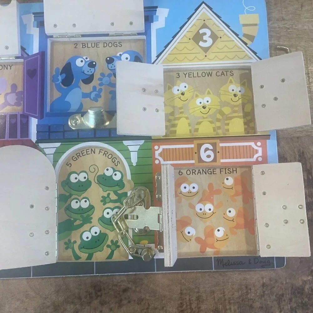 Melissa & Doug Wooden Activity Puzzle Toy - 6 LATCHES BOARD #3785